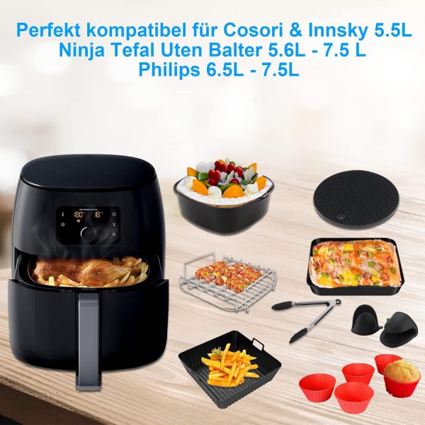 핫 에어 커터 액세서리, Cosori Princess Innsky, Ninja Tefal Uten Balter, 필립스 5.2L-7.3L 에어 프라이어 액세서리, BPA 프리 에어프라이어 액세서리와 호환되는 12개 스퀘어 에어프