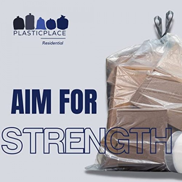 Plasticplace 13갤런 쓰레기 봉투 │ 1.0밀리 │ 투명 엑스트라 톨 드로스트링 쓰레기통 라이너 │ 24