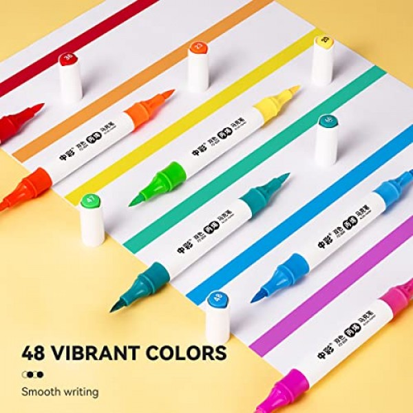 LIGHTWISH 48 색 아크릴 페인트 마커, 업그레이드 된 이중 팁 및 이중 색상 아크릴 페인트 펜, 방수, 암벽화, 목재, 직물, 유리, 캔버스, 석재, DIY 공예품 용 페인트 마커를 