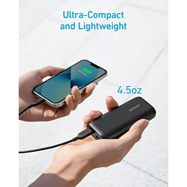 Anker 보조 배터리, 5,200mAh 휴대용 충전기, iPhone 15/15 Plus/15 Pro/15 Pro Max, iPhone 14/13 시리즈, Samsung, Google Pixel, LG 등과 호환(블랙)