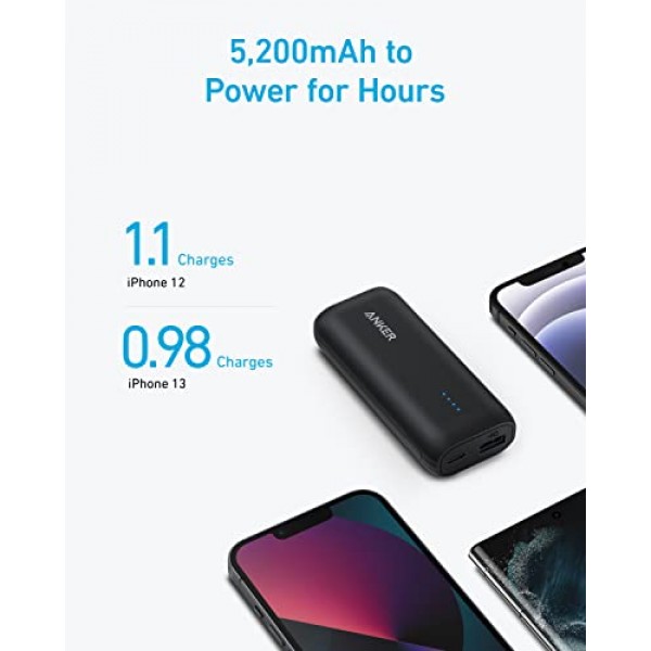 Anker 보조 배터리, 5,200mAh 휴대용 충전기, iPhone 15/15 Plus/15 Pro/15 Pro Max, iPhone 14/13 시리즈, Samsung, Google Pixel, LG 등과 호환(블랙)