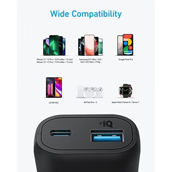 Anker 보조 배터리, 5,200mAh 휴대용 충전기, iPhone 15/15 Plus/15 Pro/15 Pro Max, iPhone 14/13 시리즈, Samsung, Google Pixel, LG 등과 호환(블랙)