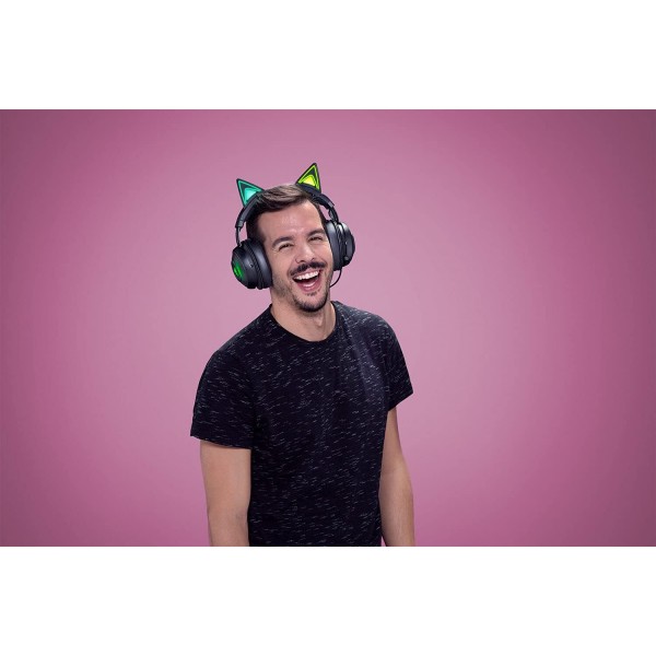 Razer Kraken Kitty 에디션 - 게임용 헤드셋(크로마 조명, 크로스 플레이용 유선, 50mm 드라이버, 라인 컨트롤이 있는 3.5mm 케이블) 블랙 크라켄 키티 에디션 블랙
