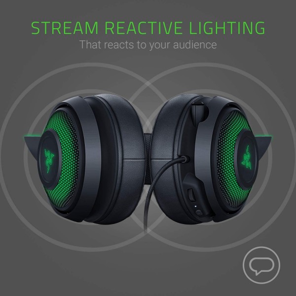 Razer Kraken Kitty 에디션 - 게임용 헤드셋(크로마 조명, 크로스 플레이용 유선, 50mm 드라이버, 라인 컨트롤이 있는 3.5mm 케이블) 블랙 크라켄 키티 에디션 블랙