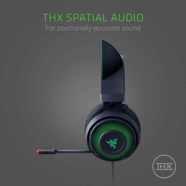 Razer Kraken Kitty 에디션 - 게임용 헤드셋(크로마 조명, 크로스 플레이용 유선, 50mm 드라이버, 라인 컨트롤이 있는 3.5mm 케이블) 블랙 크라켄 키티 에디션 블랙