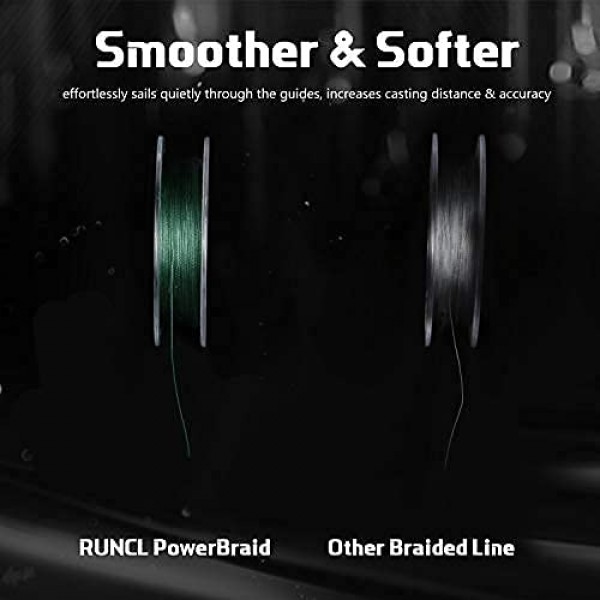 RUNCL 파워브레이드 낚싯줄 4/8/9 가닥, 브레이드 낚싯줄 300/500/1000Yds - 심리스 위빙 기술, 향상된 코팅 기술, 제로 스트레치, 고감도, 더 작은 직경 - 브레이드 라인 15-115LB