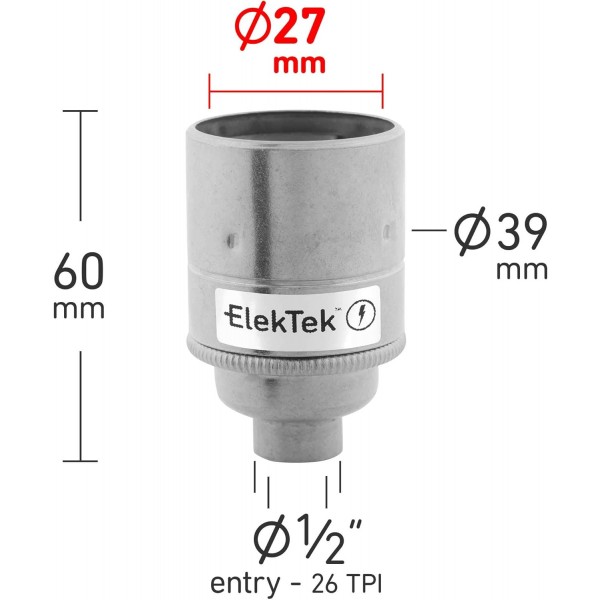 ElekTek 프리미엄 램프 키트 트위스트 골드 플렉스가 있는 황동 일반 E27 램프 홀더, 인라인 스위치 및 3A 영국 플러그