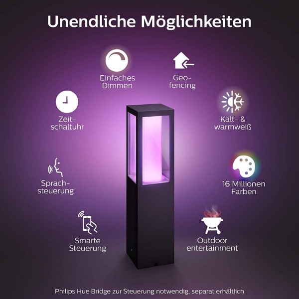 Philips Hue White 및 Color Ambiance LED 받침대 조명 확장 Impress & White & Color Ambiance Lily XL 정원 스포트라이트 블랙 950lm 기본 세트, 밝기 조절 가능, 최대 1,600만 가지 색상