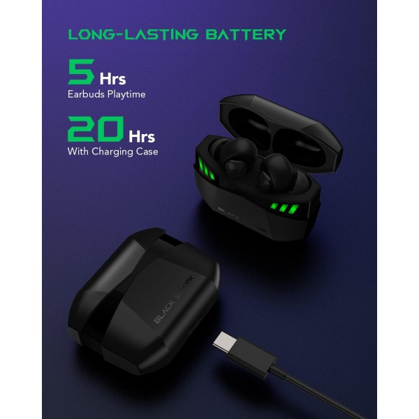 Black Shark 무선 이어버드 35ms 초저지연 무선 헤드폰, 프리미엄 사운드 Bluetooth 5.2 10mm 드라이버 4개 하이퍼클리어 마이크 IPX5 방수 20시간 재생