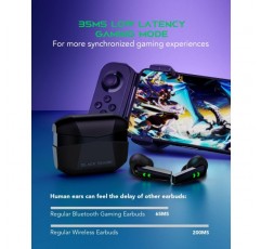 Black Shark 무선 이어버드 35ms 초저지연 무선 헤드폰, 프리미엄 사운드 Bluetooth 5.2 10mm 드라이버 4개 하이퍼클리어 마이크 IPX5 방수 20시간 재생