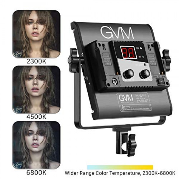 GVM LED 비디오 조명, 480 LED 사진 조명 패널, CRI97, TLCI97, 밝기 조절 가능, 2300K - 6800K, 조명 스탠드가 포함된 비디오 조명 2개, 야외용 키트, 인터뷰, 스튜디오 인물 사진, 