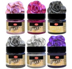 Viva Decor Maya 골드 세트(Sweet Dreams, 6x1,52 Fl oz) 메탈릭 아크릴 페인트 세트 - 강렬한 색상 깊이의 메탈릭 페인트 - 모든 표면용 - 풍부한 안료, 무독성 - 독일산