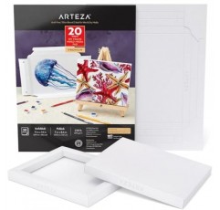 ARTEZA 혼합 미디어 종이 접이식 캔버스 패드, 7x8.6인치, 20매, DIY 프레임, 중량 멀티미디어 용지, 228lb, 370GSM, 무산소, 회화 및 혼합 미디어 아트용 미술 용품