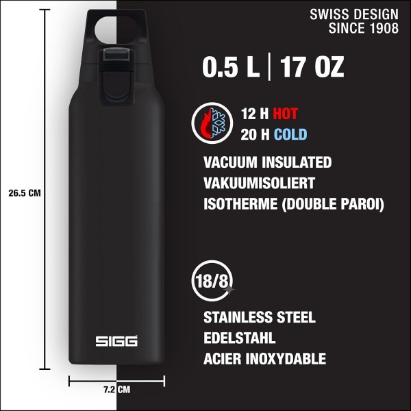 SIGG - 보냉 보틀 - 보온병 Hot & Cold One - 차 여과기 부착 - 누수 방지 - BPA 프리 - 18/8스테인리스 - 0.3L / 0.5L 블랙 H&C ONE 0.5 L