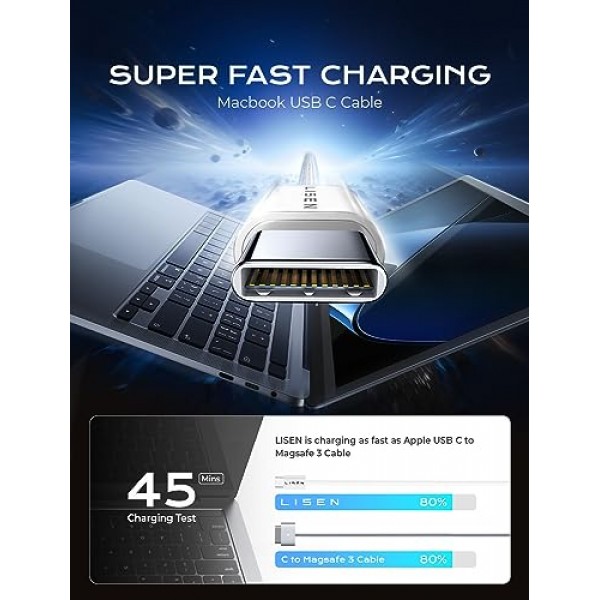 iPhone 15/MacBook Pro/Air용 LISEN 240W USB C-USB C 충전기 케이블[10피트/2팩], iPhone 15/Pro/Plus/Pro Max/iPad Pro/Air용 USBC-USBC 고속 충전 케이블, Type C 코드 삼성 갤럭시 S23