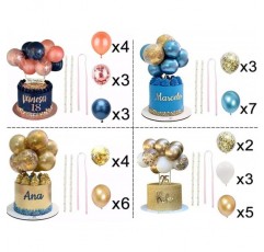 SDFAA 4 세트 생일 케이크 장식 풍선, 풍선 케이크 토퍼 세트, 케이크 풍선 장식, 케이크 색종이 풍선, 생일 색종이 미니 케이크 라텍스 풍선 토퍼, 생일 (4 스타일)