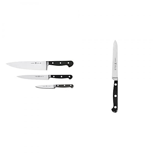HENCKELS CLASSIC 3개 스타터 나이프 세트 및 HENCKELS 클래식 Razor-Sharp 5인치 토마토 나이프, 100년 이상의 숙련된 기술로 탄생한 독일 기술, 야채 나이프