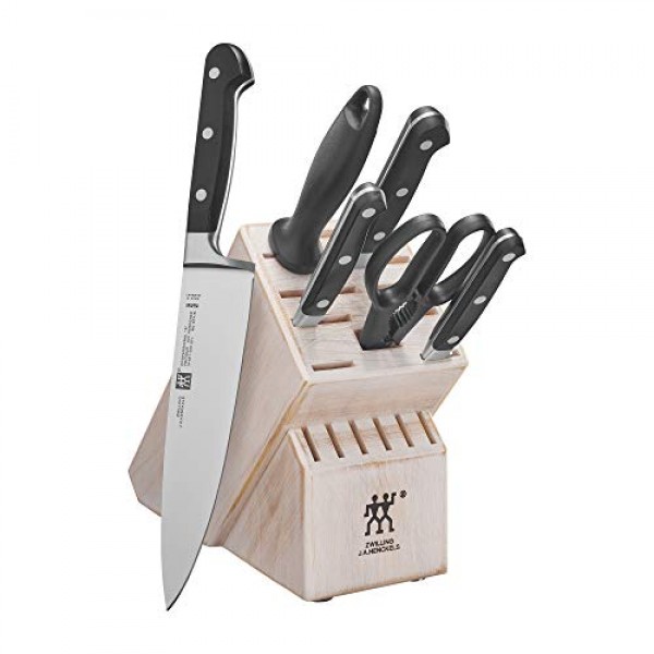 ZWILLING Professional S 7피스 면도날 독일 블록 나이프 세트, 소박한 흰색 고무나무 블록 포함, 회사 소유 독일 공장에서 제작, 거의 300년 동안 완성된 특수 포뮬러 스틸 사