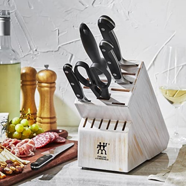 ZWILLING Professional S 7피스 면도날 독일 블록 나이프 세트, 소박한 흰색 고무나무 블록 포함, 회사 소유 독일 공장에서 제작, 거의 300년 동안 완성된 특수 포뮬러 스틸 사