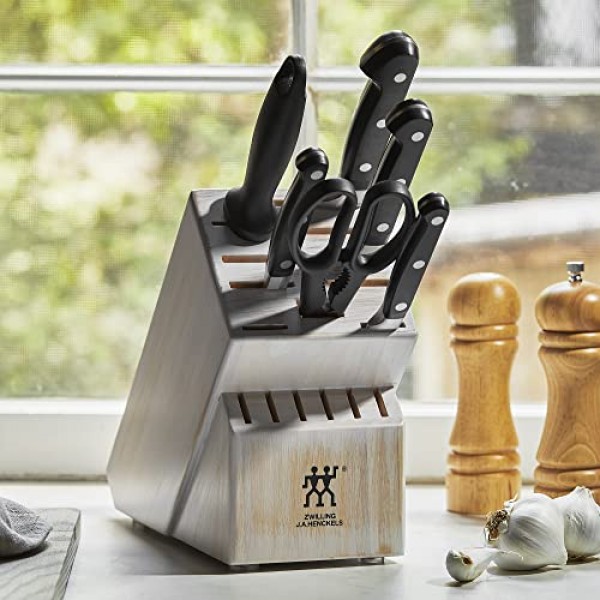 ZWILLING Professional S 7피스 면도날 독일 블록 나이프 세트, 소박한 흰색 고무나무 블록 포함, 회사 소유 독일 공장에서 제작, 거의 300년 동안 완성된 특수 포뮬러 스틸 사