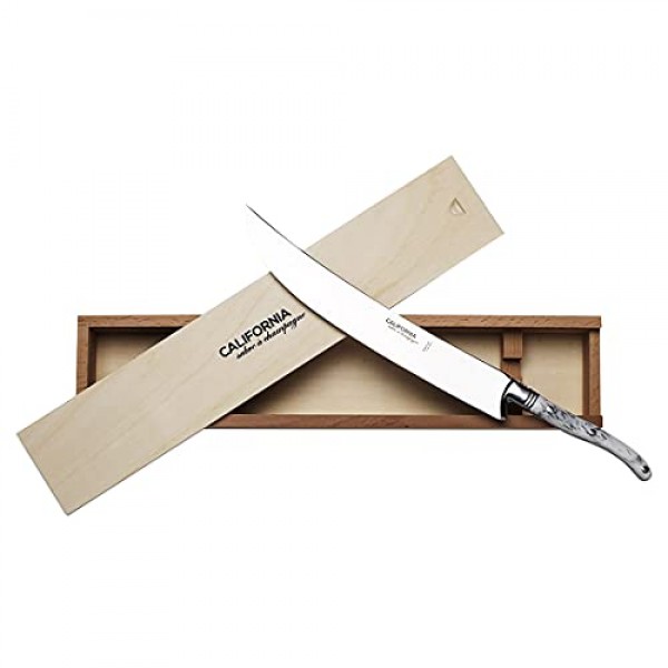 California Champagne Sabre Company - 대리석 화이트 - Laguiole 프랑스 스타일로 제작된 수제 검 - 우아한 소나무 상자에 포장됨 - 고급스러운 샴페인 칼 병따개