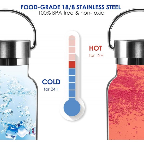 BRILLIRARE 절연 물병 진공 스테인레스 스틸 텀블러 이중 벽 금속 림 와이드 뚜껑 액체 유지 Hot & Cold 하이킹 캠핑 스포츠 체육관