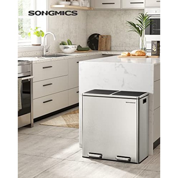 SONGMICS 폐기물 분리통(플라스틱 내부 버킷 2개 포함), 60L
