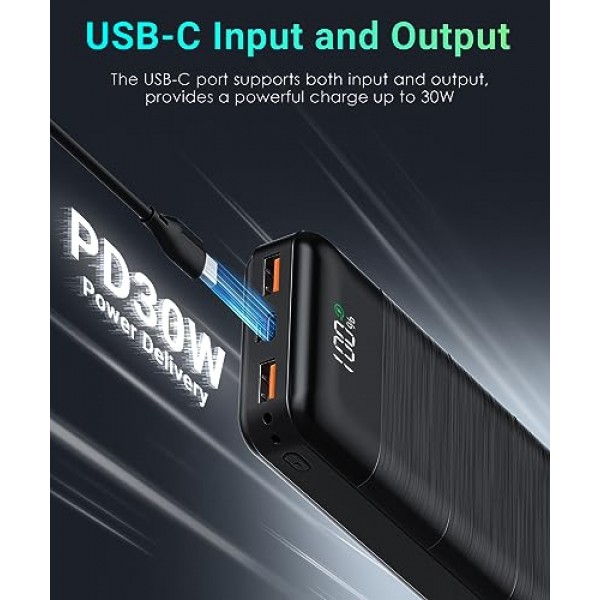 보조 배터리 휴대용 충전기 - 32000mAh 보조 배터리 출력 5V3A 고속 충전기 스마트폰 및 모든 USB 장치와 호환되는 LED 디스플레이가 내장된 휴대용 충전기(검은색)