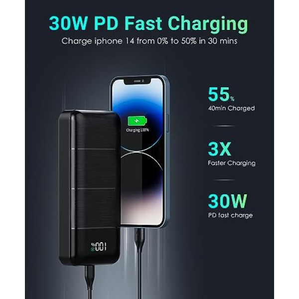 보조 배터리 휴대용 충전기 - 32000mAh 보조 배터리 출력 5V3A 고속 충전기 스마트폰 및 모든 USB 장치와 호환되는 LED 디스플레이가 내장된 휴대용 충전기(검은색)
