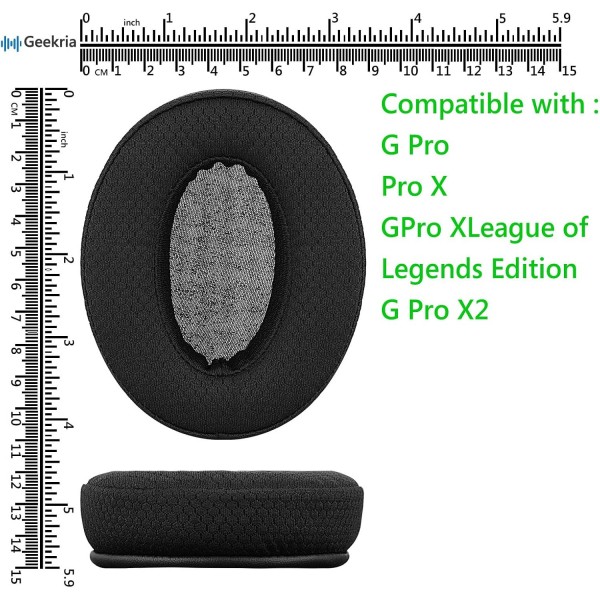 Logitech G Pro, G Pro X, G Pro X 리그 오브 레전드 에디션 헤드폰 이어패드, 헤드셋 이어패드, 이어컵 수리 부품(검은색)용 Geekria Comfort Mesh Fabric 교체용 이어패드