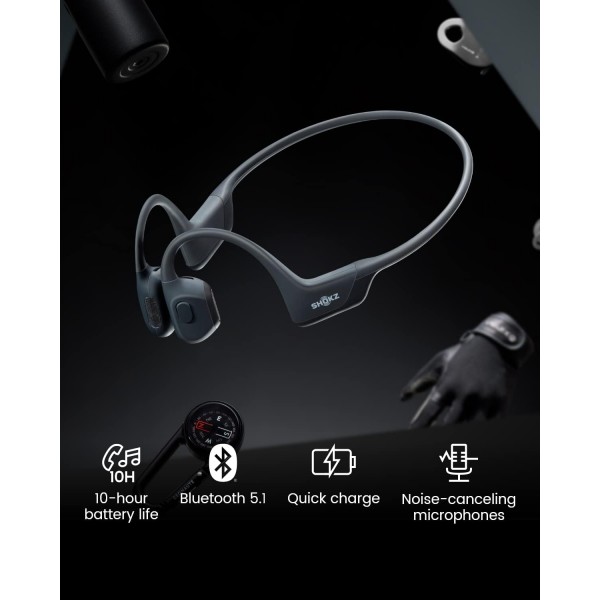 SHOKZ 【미니 사이즈】 OpenRun Pro 미니 골전도 헤드폰, 마이크가 있는 개방형 무선 스포츠 헤드폰, 블루투스 골전도 헤드셋, 방수 및 방진, 스포츠용 Soulmate, 블랙