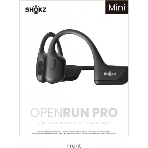 SHOKZ 【미니 사이즈】 OpenRun Pro 미니 골전도 헤드폰, 마이크가 있는 개방형 무선 스포츠 헤드폰, 블루투스 골전도 헤드셋, 방수 및 방진, 스포츠용 Soulmate, 블랙