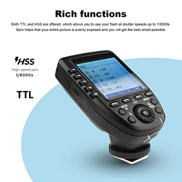 Godox XPro-S TTL 2.4G 고속 동기화 무선 플래시 트리거 송신기 Sony 카메라, 1/8000s, 11가지 사용자 정의 기능, 16개 그룹 및 32개 채널, 2.4G 무선 X 시스템과 호환 가능