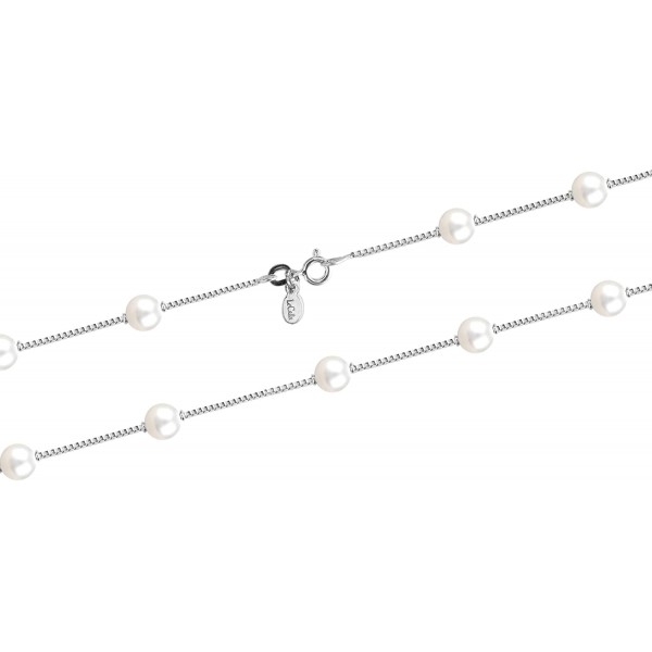 LeCalla Links Sterling Silver 이탈리아어 모조 진주 스테이션 체인 목걸이 십대 및 여성용 16, 18, 20, 24 인치 18.0 인치
