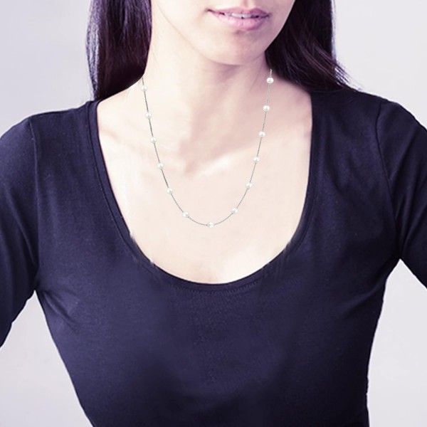 LeCalla Links Sterling Silver 이탈리아어 모조 진주 스테이션 체인 목걸이 십대 및 여성용 16, 18, 20, 24 인치 18.0 인치