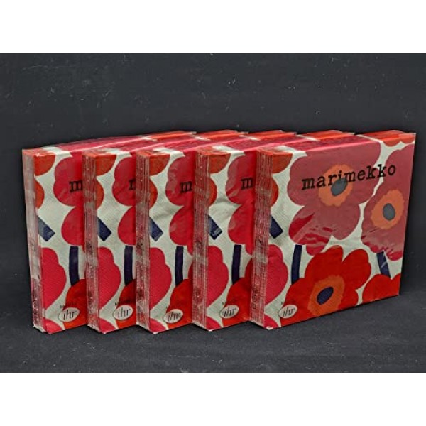 IHR 아이디얼 홈 레인지 파티 냅킨 Marimekko 일회용 3겹 종이 점심 냅킨 팩, 6.5