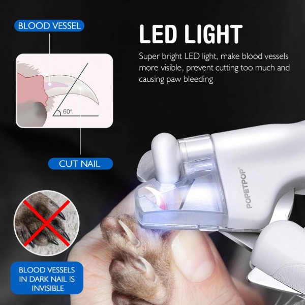 POPETPOP Dog Claw Clippers - 개와 고양이를 위한 LED 조명이 있는 손톱깎이 네일 커터 네일 파일이 있는 슈퍼 세이프 클로 클리퍼