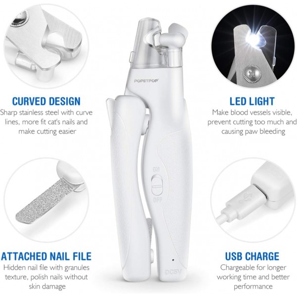 POPETPOP Dog Claw Clippers - 개와 고양이를 위한 LED 조명이 있는 손톱깎이 네일 커터 네일 파일이 있는 슈퍼 세이프 클로 클리퍼