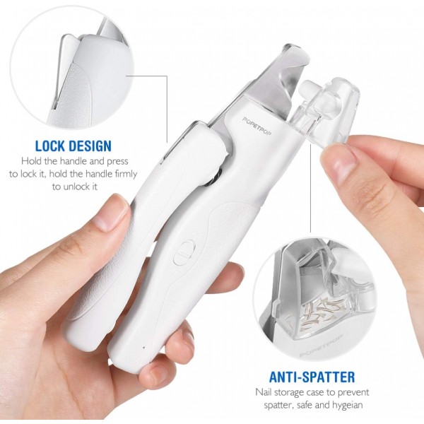 POPETPOP Dog Claw Clippers - 개와 고양이를 위한 LED 조명이 있는 손톱깎이 네일 커터 네일 파일이 있는 슈퍼 세이프 클로 클리퍼