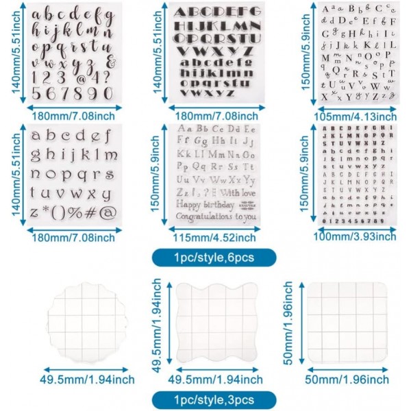 Cheriswelry 6 Pcs 실리콘 알파벳 스탬프 지우기 문자 숫자 인감 스탬프 3 Pcs 스탬프 블록 Scrapbooking 사진 앨범 카드 만들기 도구