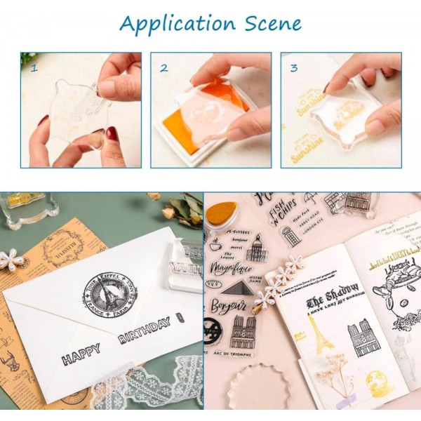 Cheriswelry 6 Pcs 실리콘 알파벳 스탬프 지우기 문자 숫자 인감 스탬프 3 Pcs 스탬프 블록 Scrapbooking 사진 앨범 카드 만들기 도구