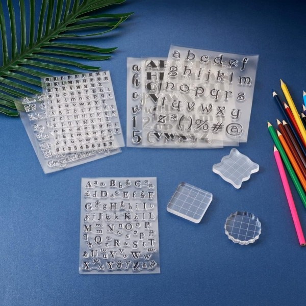 Cheriswelry 6 Pcs 실리콘 알파벳 스탬프 지우기 문자 숫자 인감 스탬프 3 Pcs 스탬프 블록 Scrapbooking 사진 앨범 카드 만들기 도구