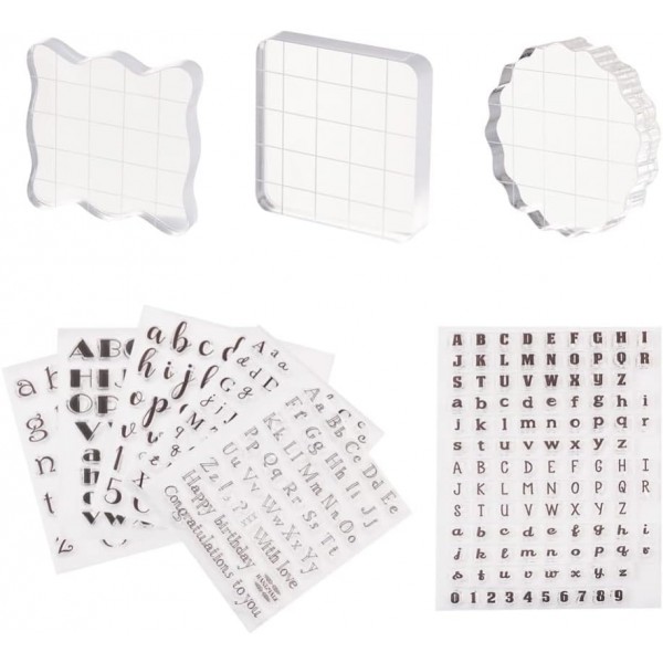 Cheriswelry 6 Pcs 실리콘 알파벳 스탬프 지우기 문자 숫자 인감 스탬프 3 Pcs 스탬프 블록 Scrapbooking 사진 앨범 카드 만들기 도구