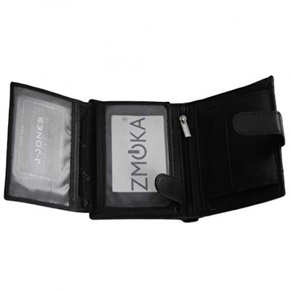 RFID 금고가 포함된 J.Jones 정품 가죽의 남성용 초상화 형식 지갑 – 남성용 지갑 지갑(색상 선택) – Zmoka® 제공, 검정색
