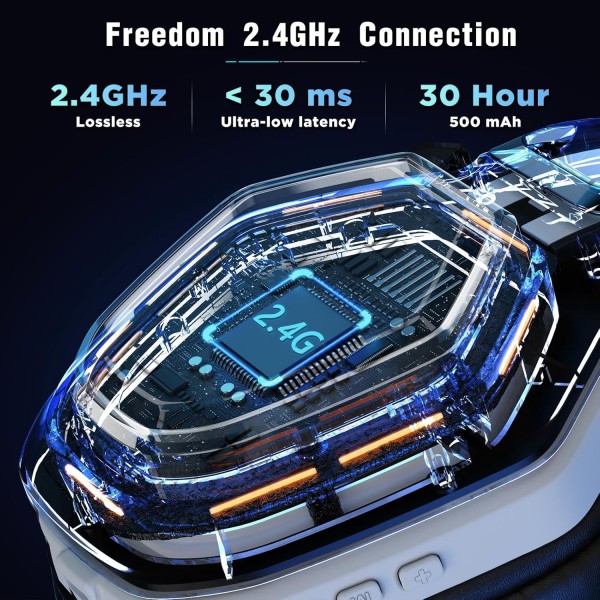 PS5, PS4, PC용 Ozeino OW810 무선 게임용 헤드셋, 10시간 이상의 배터리 수명, Bluetooth 모드