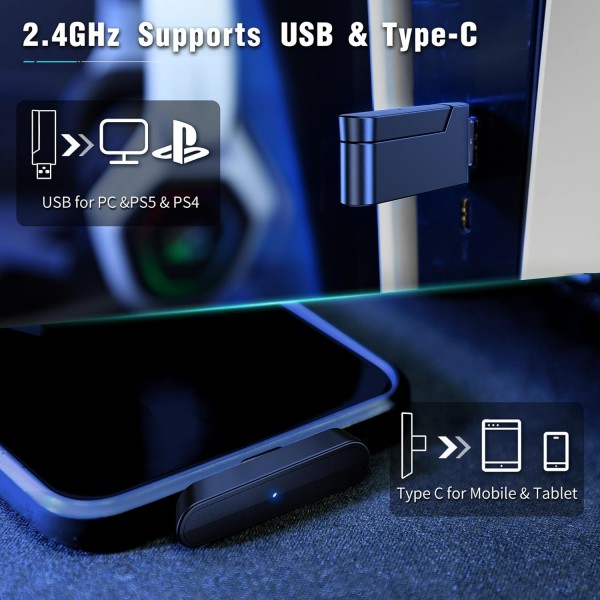 PS5, PS4, PC용 Ozeino OW810 무선 게임용 헤드셋, 10시간 이상의 배터리 수명, Bluetooth 모드