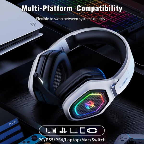 PS5, PS4, PC용 Ozeino OW810 무선 게임용 헤드셋, 10시간 이상의 배터리 수명, Bluetooth 모드