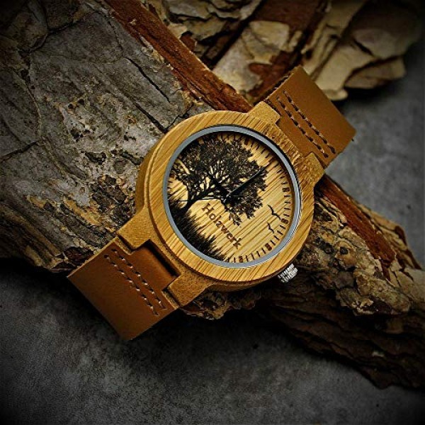 Holzwerk 독일 수제 디자이너 여성용 시계 남성용 시계 에코 천연 나무 시계 가죽 스트랩 시계 Save The Trees 아날로그 클래식 쿼츠 시계 브라운 트리 자연 모티브 한정판, 