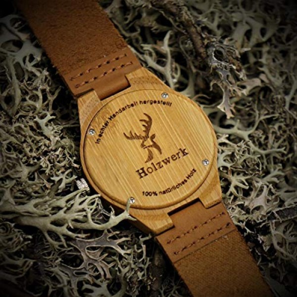 Holzwerk 독일 수제 디자이너 여성용 시계 남성용 시계 에코 천연 나무 시계 가죽 스트랩 시계 Save The Trees 아날로그 클래식 쿼츠 시계 브라운 트리 자연 모티브 한정판, 