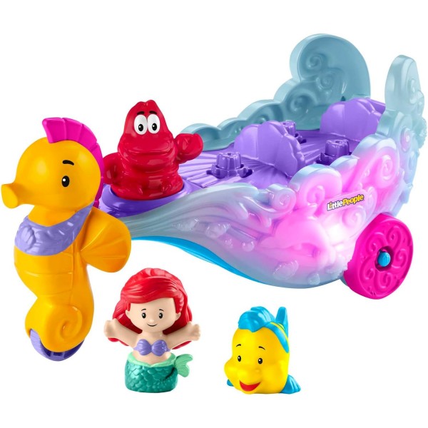 Fisher-Price Little People 유아용 Playset with Disney Princess Ariel and Flounder Characters and Carriage with Music and Lights - HMX83